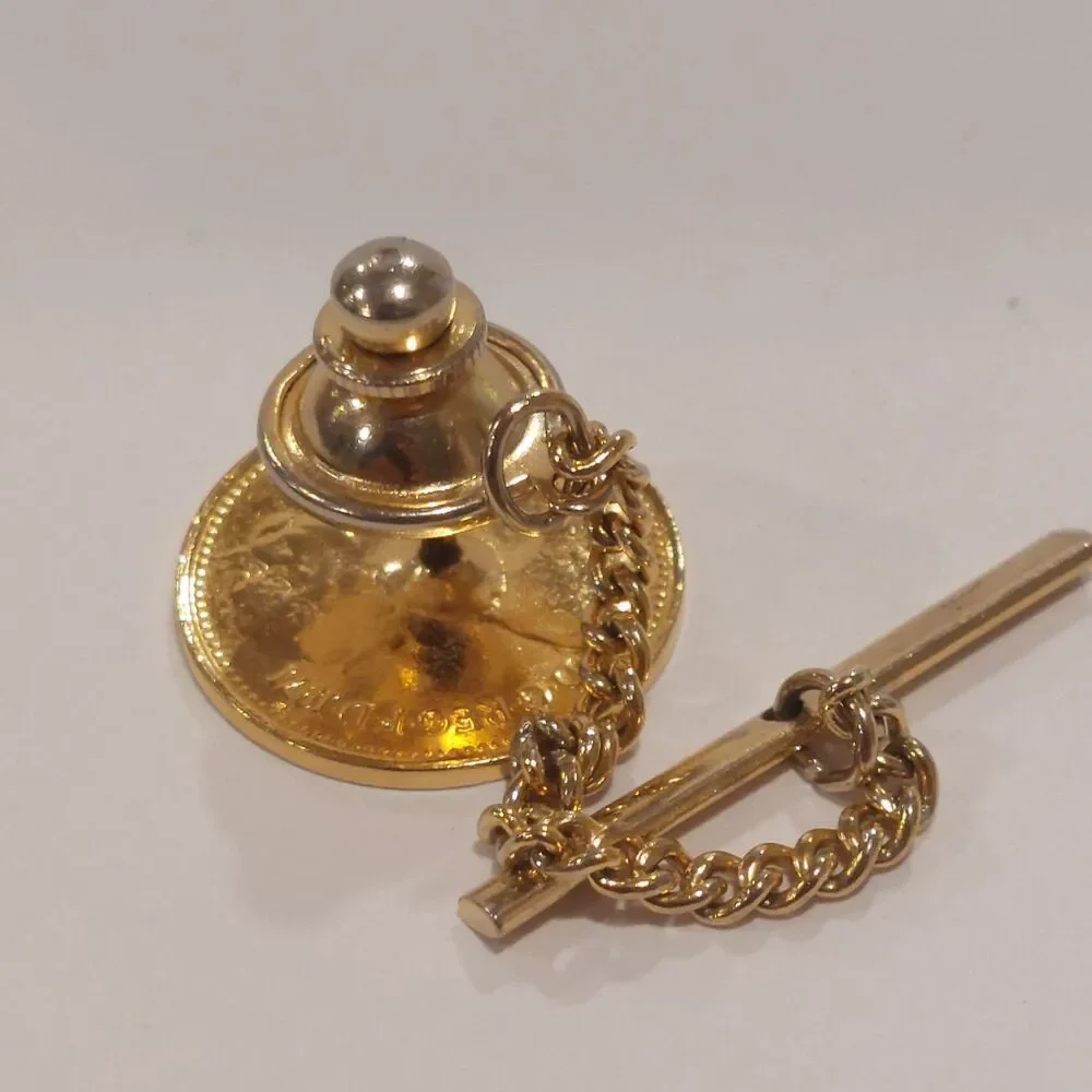 Tie Tack Pin Made With British 1/2 New Penny coin from 1971.